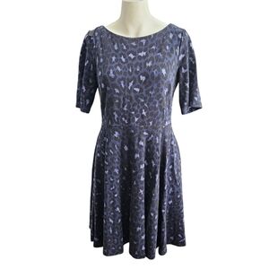 Kate Spade Blue Leopard Ponte Half Slv Lace Back Fit Flare Dress Size Medium